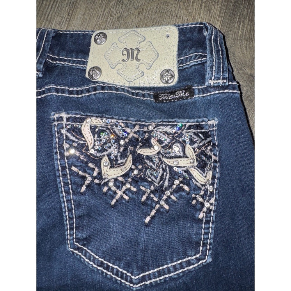 Miss Me Signature Super Skinny Jeans Dark Wash Embellished Rhinestone Size 30